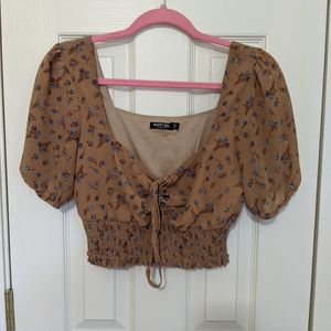 Nasty Gal floral crop top with lace up detail